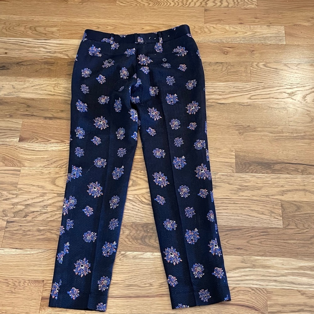 Club Monaco Women's Size 2 Silk Wool Blend Floral Print Dress Pants Navy Blue